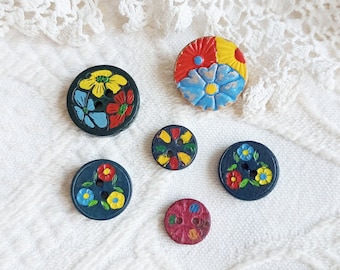 Painted Wood Buttons, 1930s Vintage