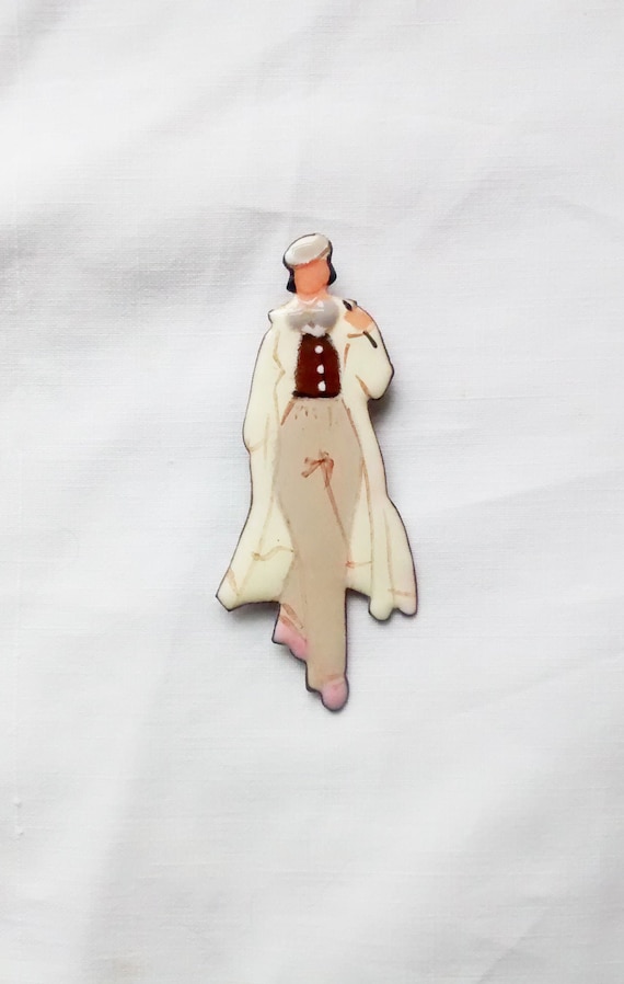 Enamel Lady Brooch, 1970s Does 30s, 1970s Does 40s