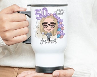 Personalised Age Character  Travel Mug - Foil Balloon Birthday Mug