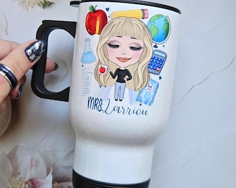 Personalised Teacher Travel Mug: Caricature Gift