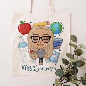 Personalised Teacher Tote Bag: Custom Caricature Gift