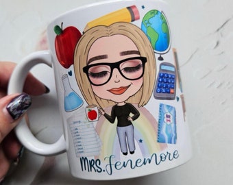 Personalised Teacher Caricature Mug - End of Year Gift