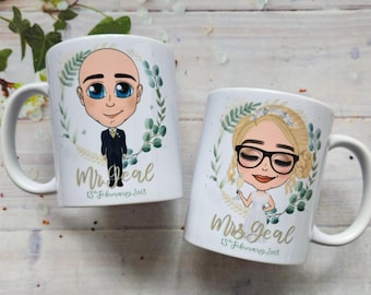 Bride and Groom Character Mugs - Mr and Mrs Mugs  - Wedding Mugs Gift