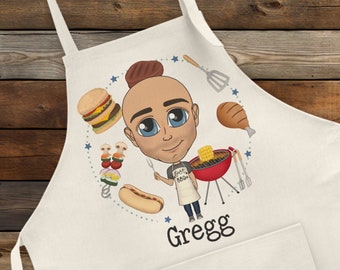 Personalised Character BBQ Apron - Adult Size BBQ Apron - Caricature Apron - Licensed to Grill - Father’s Day Gift