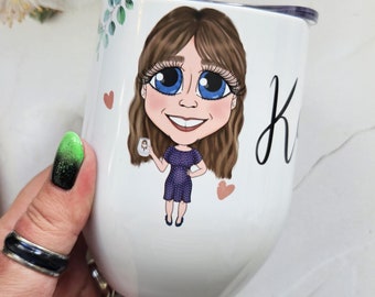 Custom Caricature Wine Tumbler - Personalised Stainless Steel Wine Glass