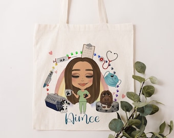 Personalised Caricature Vet Tote Bag - Veterinary Nurse Gift - Veterinarian Gift