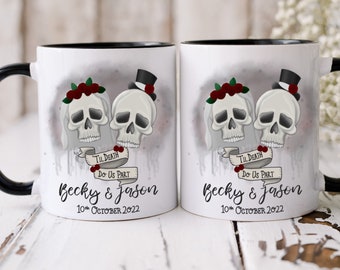 Skull Bride and Groom Mugs - Mr and Mrs Skull Mugs  - alternative Wedding Gift - Til Death Do us Part