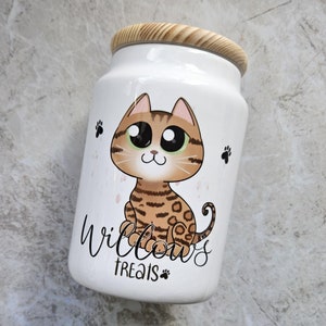Personalised Ceramic Cat Treat Jar - Cartoon Cat Treat Jar - Gift for Cat - Cat Owner Gift