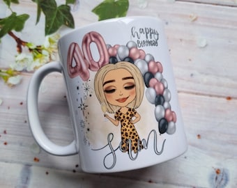 Personalised Age Character Mug - Foil Balloon Birthday Mug