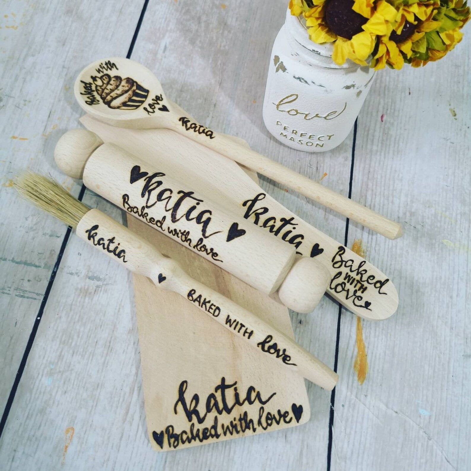 Childrens' Personalised Wooden Baking Set & Apron Etsy UK