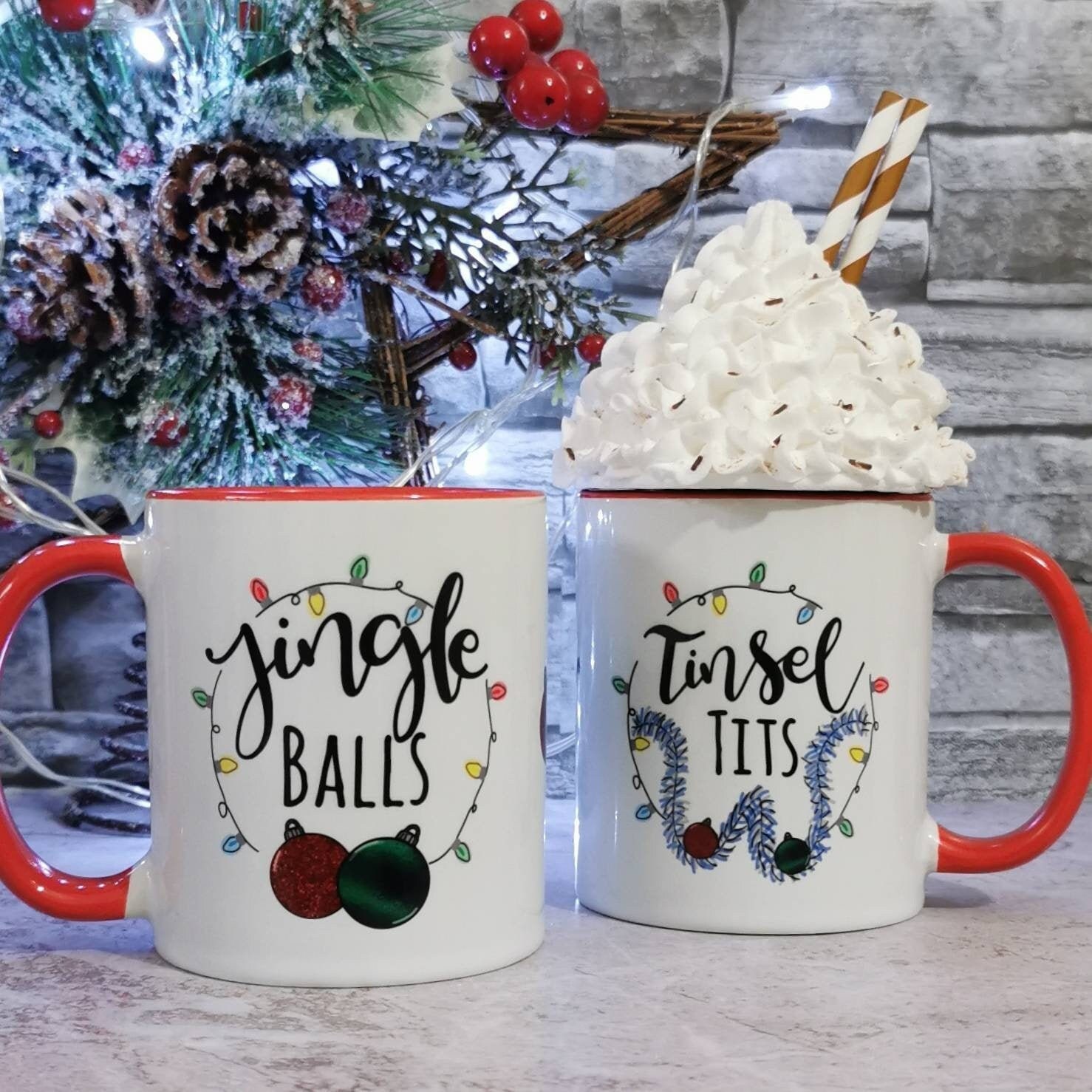 Jingle Balls and Tinsel Tits - Couples Christmas Mugs