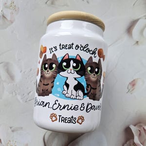 Personalised Ceramic Cat Treat Jar - Cartoon Cat Treat Jar - Gift for Cat - Cat Owner Gift