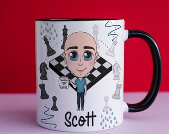 Personalised Character Chess Mug - Caricature Mug for Chess Player - Gift for Dad - Father's Day gift - Gift for him