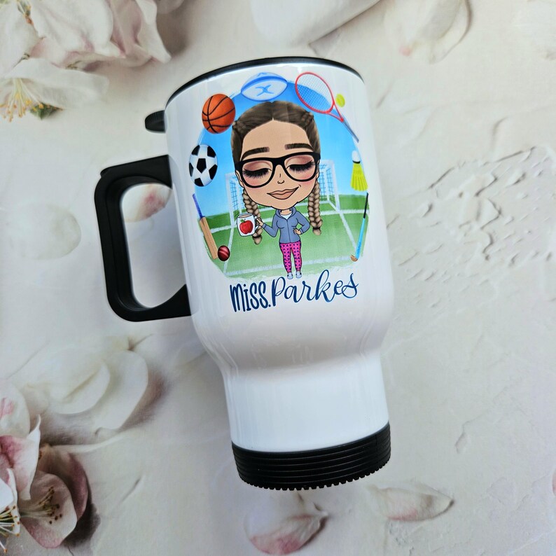 Personalised Teacher Travel Mug: Caricature Gift image 8