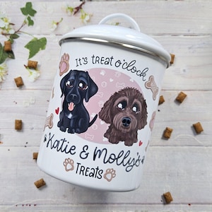 Personalised Stainless Steel Dog Treat Jar - Cartoon Dog Treat Jar - Custom Dog Treat Storage