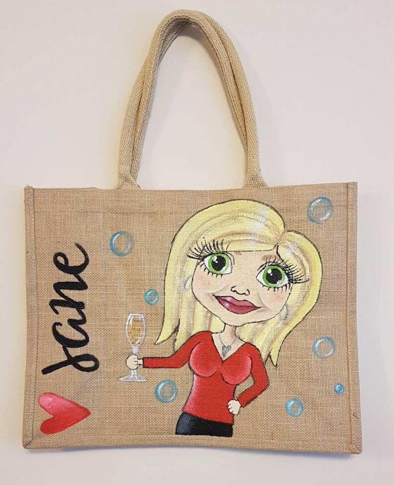 Large Hand Painted Caricature Jute Bag | Etsy