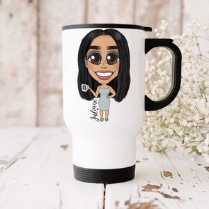 Custom Caricature Stainless Steel Travel Mug - Digitally Illustrated Character