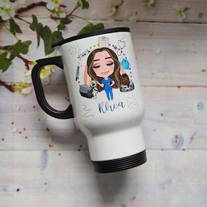 Personalised Caricature Vet Travel Mug - Personalised Veterinary Nurse - Newly qualified Vet - Travel Mug