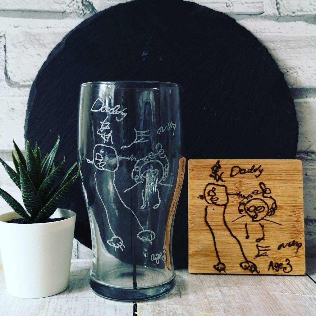 Your Child's Drawing Engraved Glass & Coaster Set