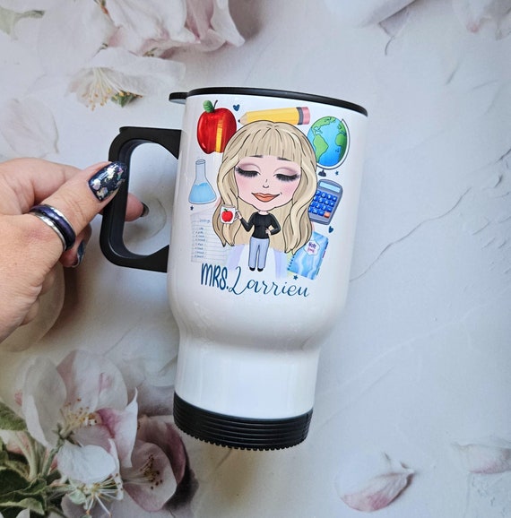 Personalised Teacher Travel Mug: Caricature Gift