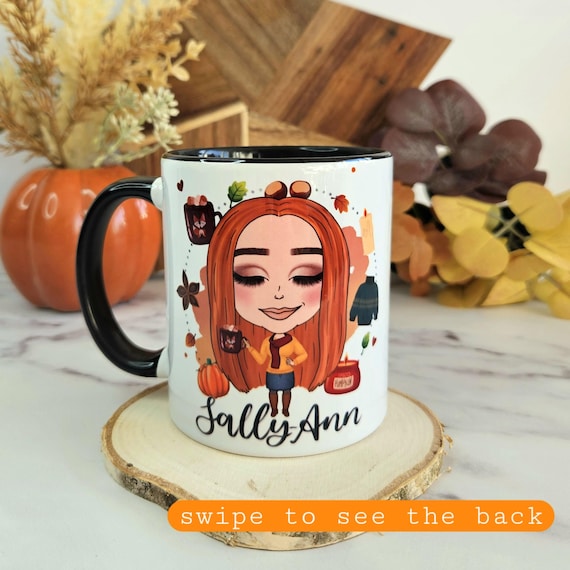 Personalised Autumn Mug: Quirky Character, Pumpkins Please