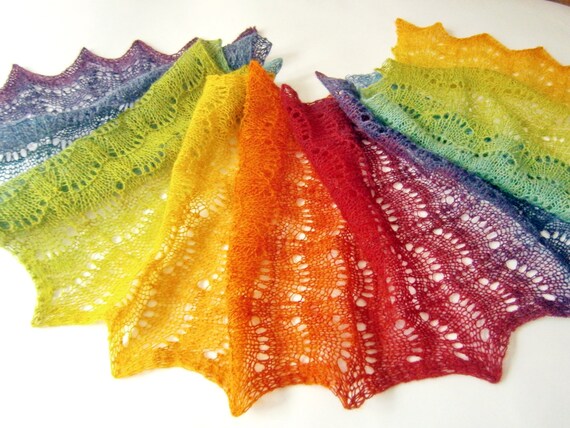 Rainbow Scarf Hand knit lace shawl Knitted wool wrap Hand knitting Knitted lace Openwork scarf Rainbow wedding Colorful scarf Multicolor