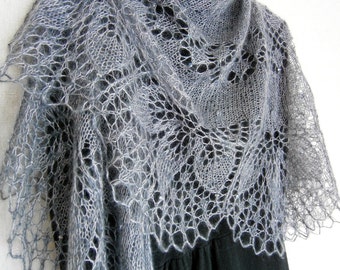 Lace Shawl Knit shawl Mohair knitted wrap Hand knitted shawl Gray Smoke shawl Openwork Boho shawl Bridal shawl Hand knitting Wedding shawl