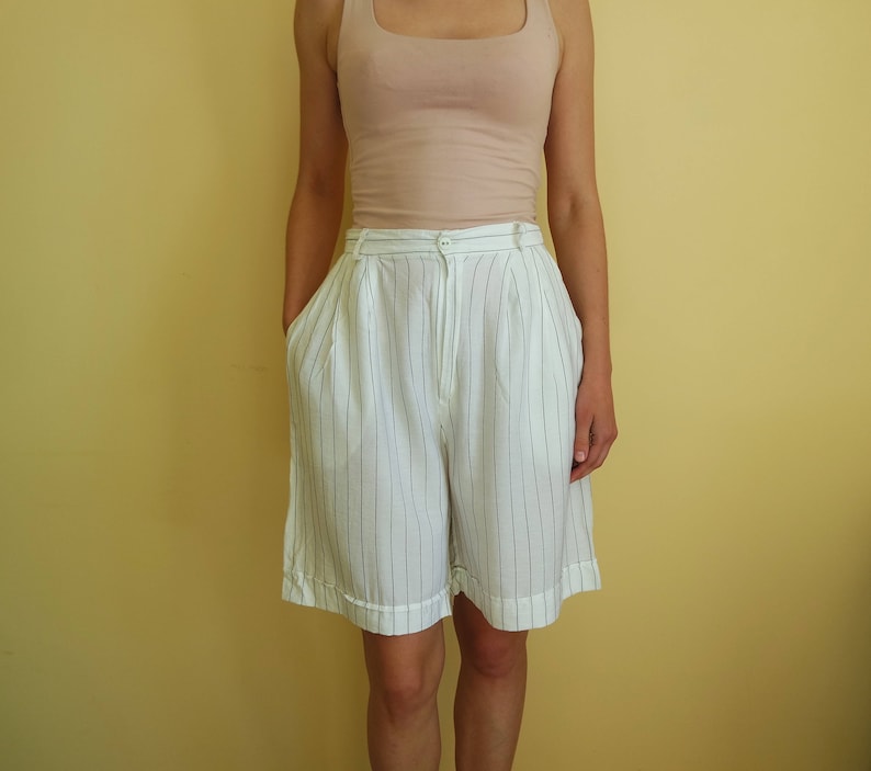 Vintage White Bermuda Shorts Womens Bermuda Shorts Striped White Small Size Beach Shorts Classic
