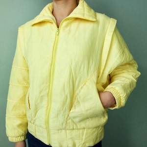 Vintage Winter Jacket Bright Yellow Winter Puffy Retro Jacket Activewear Retro Sportswear 90s Ski Jacket Womens Oversized US Size 4