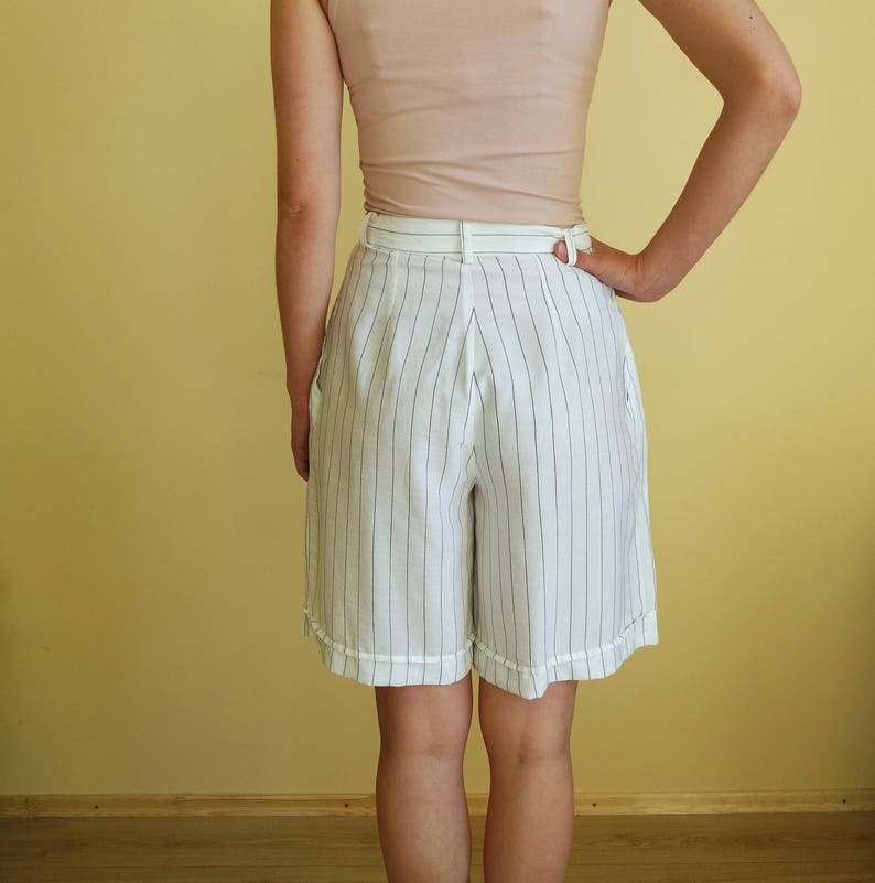 Vintage White Bermuda Shorts Womens Bermuda Shorts Striped White Small Size Beach Shorts Classic