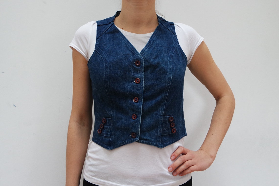 Vintage Denim Vest Womens Blue Jeans Womens Denim Waistcoat | Etsy