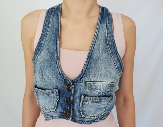 cropped denim waistcoat