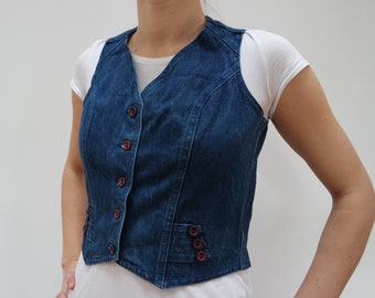 Vintage Denim Vest Womens Blue Jeans Womens Denim Waistcoat Jacket Vintage Denim Sleeveless Vest Buttoning