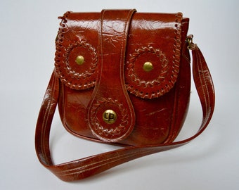Vintage Lacquered Brown Genuine Leather Messenger Bag Shoulder Bag Woman Small Handbag Red Genuine Leather Purse