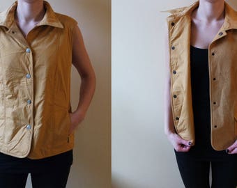 vintage Gilet réversible jaune Moutarde Jaune Les deux côtés portable gilet jaune chaud gilet laine gilet gilet avec des poches