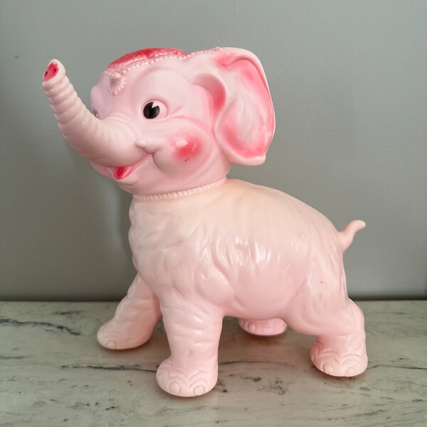 1960's Sun Rubber Company Pink Elephant, rubber squeak toy, vintage toy