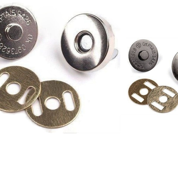 5 Sets Snap-Verschluss magnetisch Ø18 mm Packung schwarzer Nickel, silberner Nickel magnetisch für Taschen Rucksäcke Textilien KW119