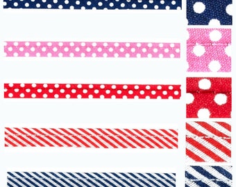 VENO Paspelband 10mm Baumwolle Polka Dots, Gestreift blau rot rosa KW206