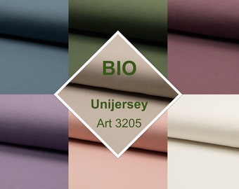 ORGANIC jersey plain fabric green purple mauve sand rose white blue for T-shirts, dresses, leggings, dresses, tops 0.50mx1.45 m Art 3205