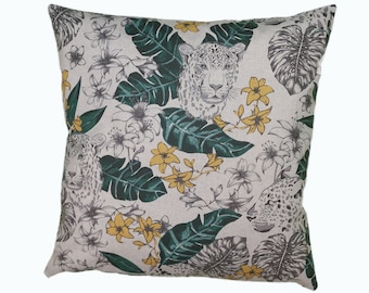 Decorative cushion Leopard Monstera linen look Digital cushion case optional with filling KI112