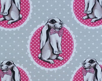 EUR 17.90/meter Jersey Cotton jersey Rabbits Bunny Light grey Pink Black Fabric for sewing clothing for children 0.50 m Art 1693
