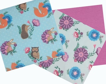 Fabric package 3 meters of fabrics bunny hedgehog fox flowers flowers sewing fabric scraps children's baby jersey SO11