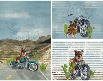 Panel 3 Motifs Motorcycles, Biker Dogs, Bikes, for Boys and Girls Children's Clothing Hoodis Shirts Jackets 0,75mx1,50 m Art 3111