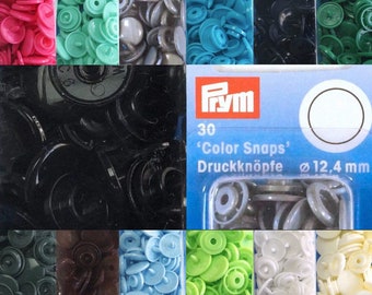 Prym 30 "Color Snaps", en herbe, blanc, gris foncé, marine, rouge, bleu clair, menthe, turquoise, jeu de boutons pression 12,4 mm KW48