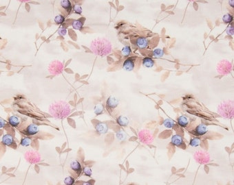 Jersey Flowers Birds DIGITAL Wool White Purple 0.50mx1.50 m Art 3371