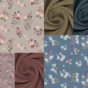Jersey DIGITAL small flowers, in pink, taupe or dark jeans 0.50mx1.50 m Art 3271 image 1