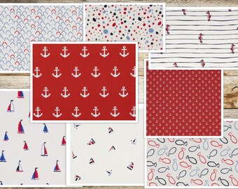 100% cotton maritime ships waves seahorses dots anchor3347