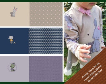 3 versch. Panele French Terry "Emma Pünktchen" DIGITALDRUCK Elefant Monster Hase& Teddy Kinderkleidung Shirts Kleid Hose 0,60x1,50m Art 3235