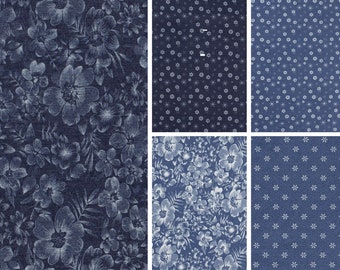 Denim fabric flowers, daisies in blue or navy 0.50mx1.40 m Art 3341