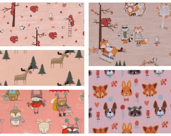 Jersey Cotton jersey with squirrels, forest animals, squirrels, foxes, elks, trees 0.50mx1.45 m Art 3252